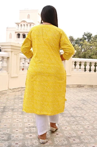 Plus Size Yellow Lehariya Kurti for women