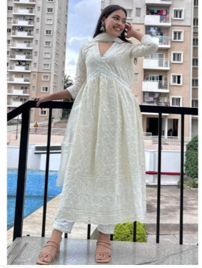 Pearl Cream Chikankari Sequin Salwar Suit with Dupatta