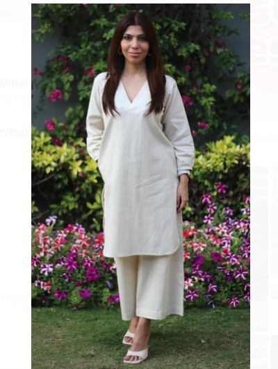 White Petite Plain Cotton Kurta Pant Suit for Women