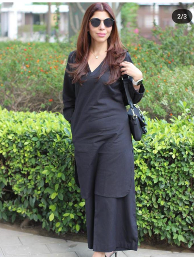 Black Petite Plain Cotton Kurta Pant Suit for Women