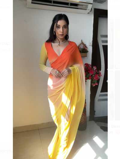 1 Min Ready to Wear Yellow Orange Stitched Saree