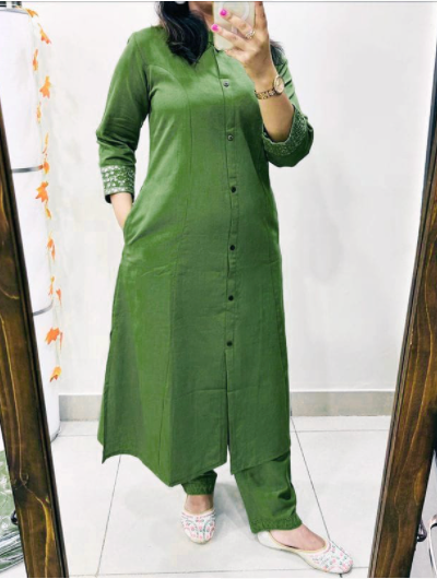 Green Cotton Fashion Trendy Cord Set