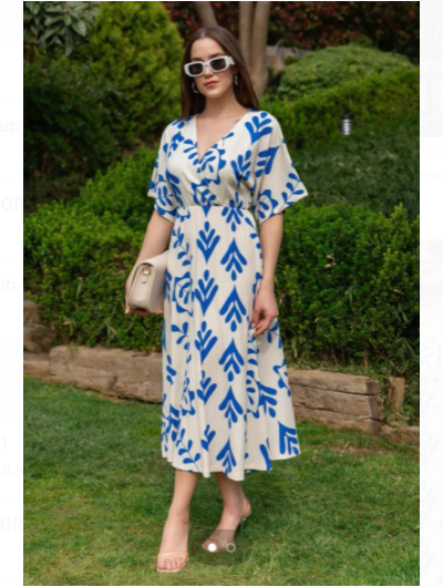 Blue Leaf Cotton Flair Dress For women