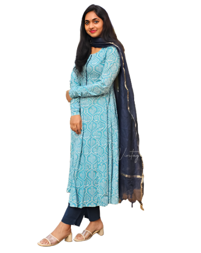 Sky Blue Floral Cotton Salwar Suit Set