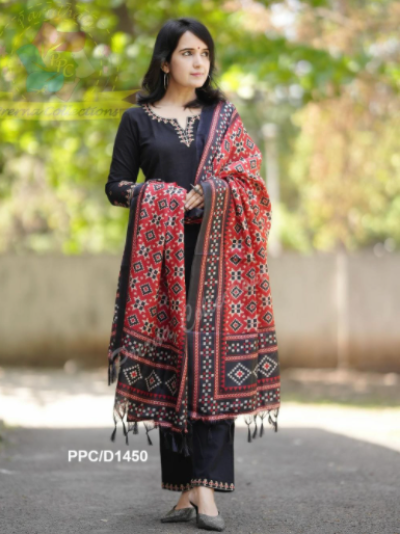 Black Red Floral Cotton Salwar Suit Set