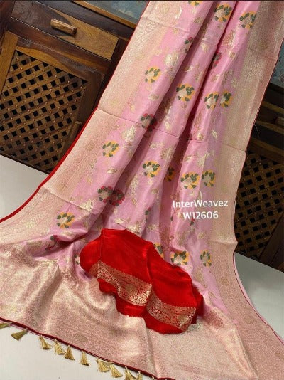 Pure Dola Silk With Meenakari Work Saree