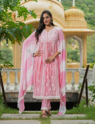 Pink Nyra Cut Cotton Thread Embroidered Salwar Suit Set