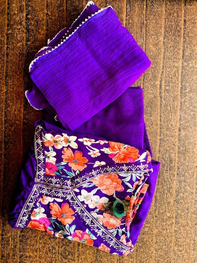 Purple Cotton Designer Heavy Embroidered Salwar Suit Set