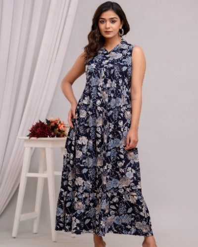 Beautiful Printed Bohemian Middi Rayon Dress 1Pc
