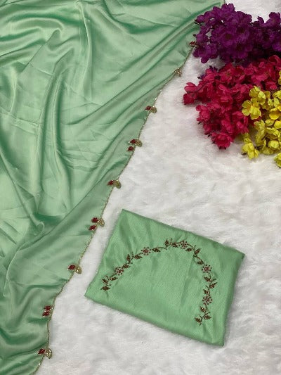 Heavy Rangoli Silk Cutwork Peal Detailing Saree