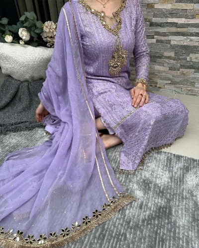 Lavender Pure Embroidered Salwar Suit Set