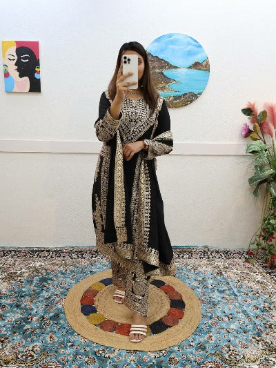 Heavy Wedding Chinon Silk Moti Sequence Work Salwar Suit Set