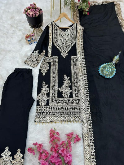 Heavy Wedding Chinon Silk Moti Sequence Work Salwar Suit Set