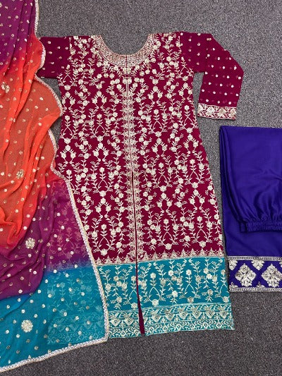 Superhit Designer Multi Colour Georgette Heavy Embroidered Straight Suit Set