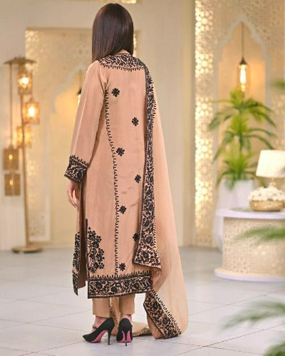 Peach Chinon Silk With Black Embroidery Salwar Suit Set