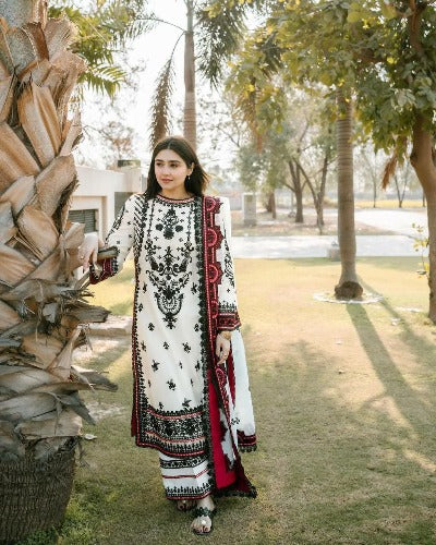 White Georgette With Black Thread Embroidery Palazzo Suit Set