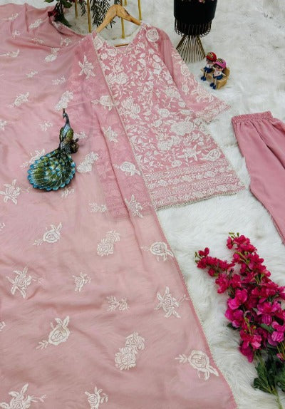 Pastel Pink Georgette Embroidered Palazzo Suit Set