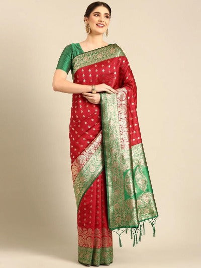 Red & Green Traditional Banarasi Silk Saree