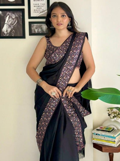 Black Rangoli Silk Sequence Work Saree