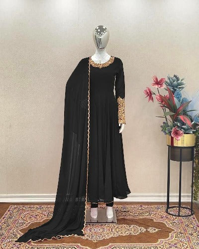 Black Georgette Partywear Anarkali Suit Set