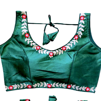 Dark Green Sleeveless Readymade Saree Blouse Embroidered