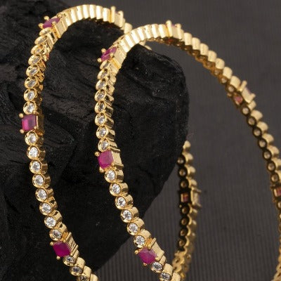 Pink Gold Austrian Daimond Designer Bangle Set ( Set of 2 )