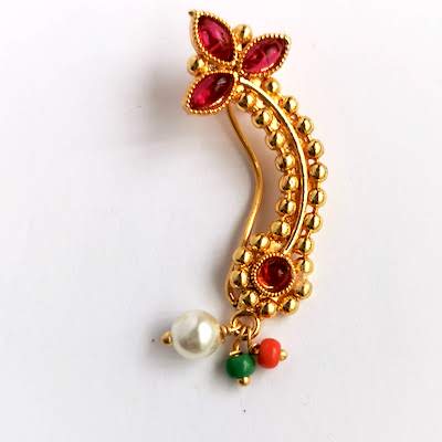 Gold Pink Nath Nose Pin Clip On