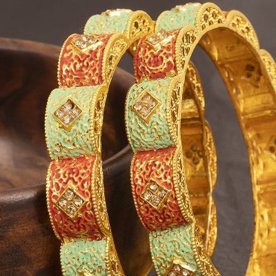 Multicolored Gold Tone Meenakari Jadua Royal Bangle ( Set of 2 )