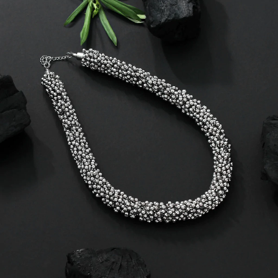Silver Ghungaroo Oxidised Long  Necklace