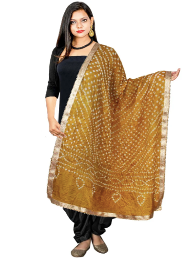 Women's Art Silk Gold Bandhej Ghatchola Dupatta