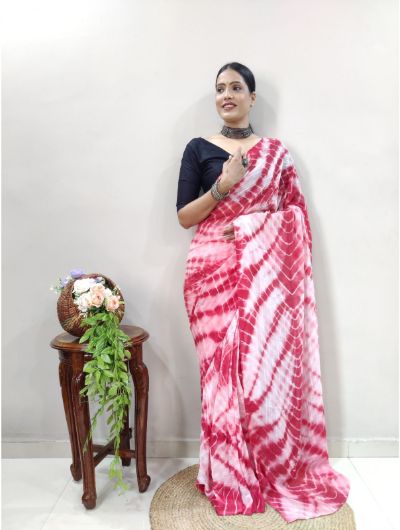 Red Lehariya Soft Fabric 1 Minute Saree Ready to Wear Sari