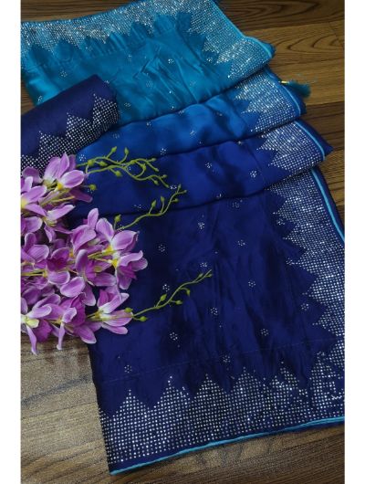 Designer Blue Shaded Rangoli Padding Silk Saree