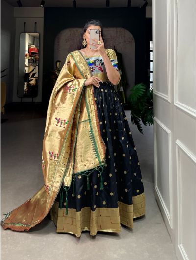 Green Silk Zari Gown and Dupatta Set of 2