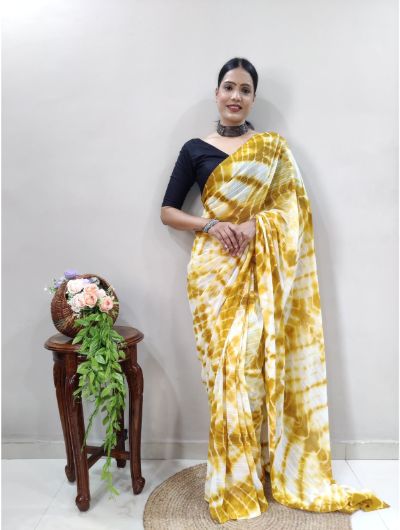 Yellow Lehariya Soft Fabric 1 Minute Saree Ready to Wear Sari