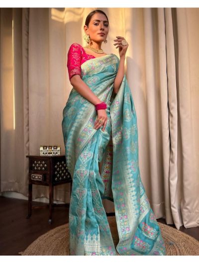 Blue Soft Silk Saree with Jacquard Work