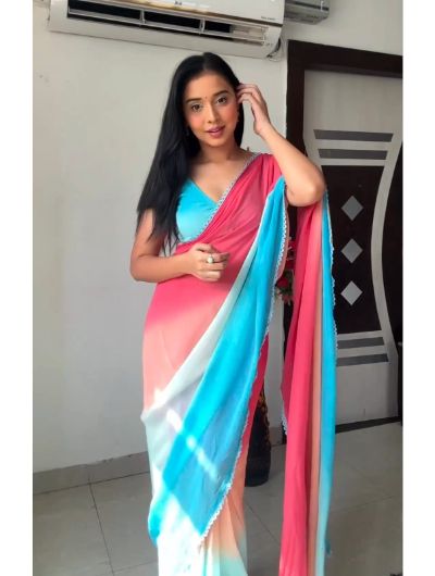 Pink-Blue Shaded Bollywood Georgette Saree