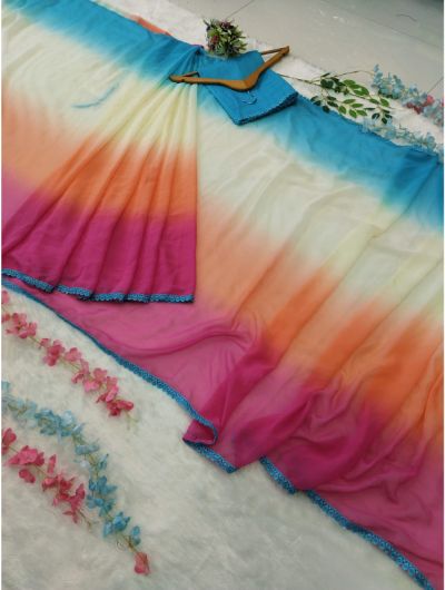 Pink-Blue Shaded Bollywood Georgette Saree