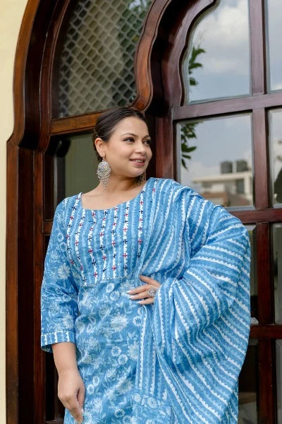 Plus Size Sky Blue Printed Salwar Suit