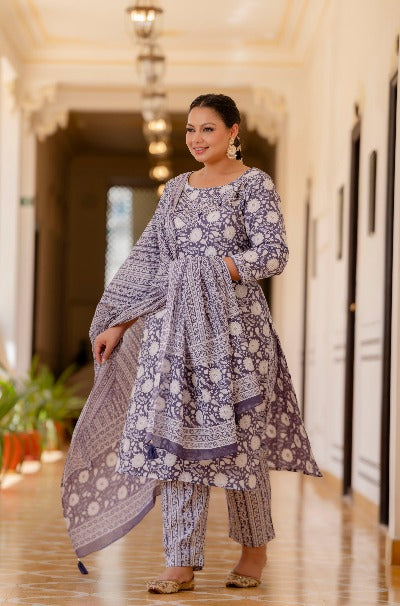 Plus Size Purple Floral Readymade Salwar Suit