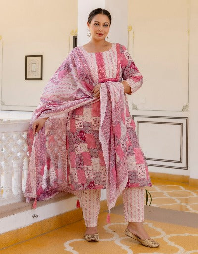 Plus Size Pink Printed Readymade Salwar Suit