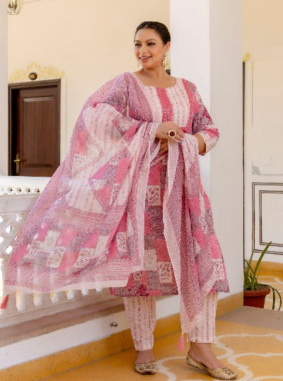 Plus Size Pink Printed Readymade Salwar Suit