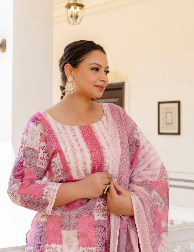 Plus Size Pink Printed Readymade Salwar Suit