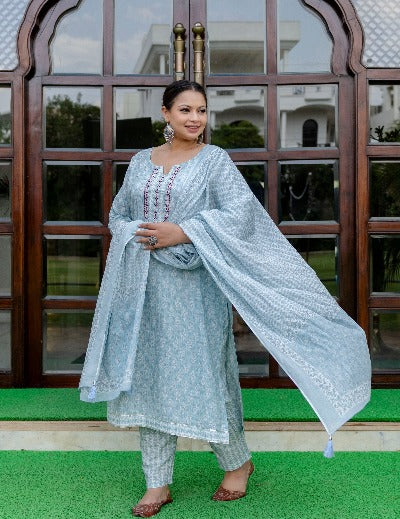 Plus Size Light Blue Cotton Salwar Suit Set