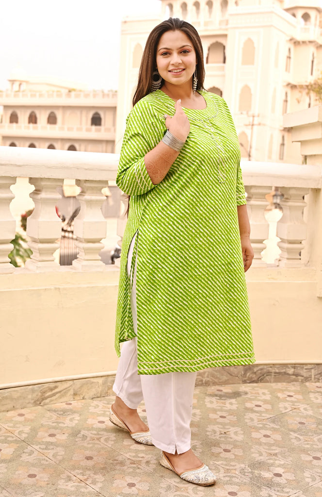 Plus Size Green  Lehariya Kurti for women