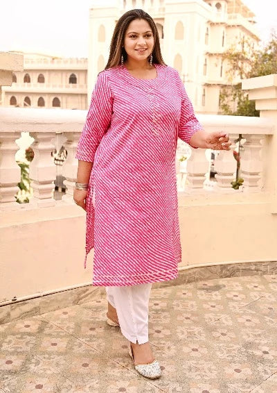 Plus Size Pink  Lehariya Kurti for women
