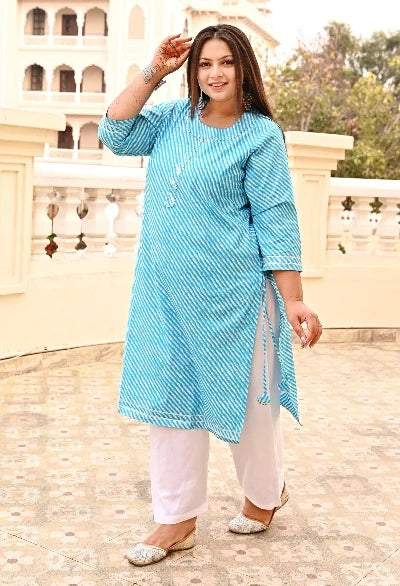 Plus Size Blue Lehariya Kurti for women