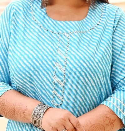 Plus Size Blue Lehariya Kurti for women