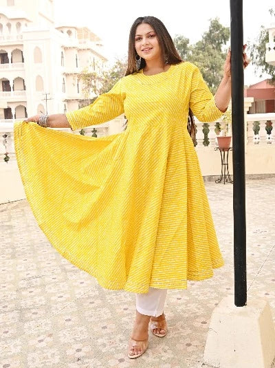 Anarkali Plus Size Yellow Kurti for women