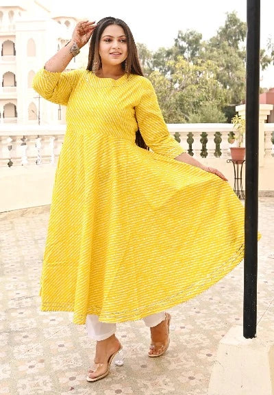 Anarkali Plus Size Yellow Kurti for women