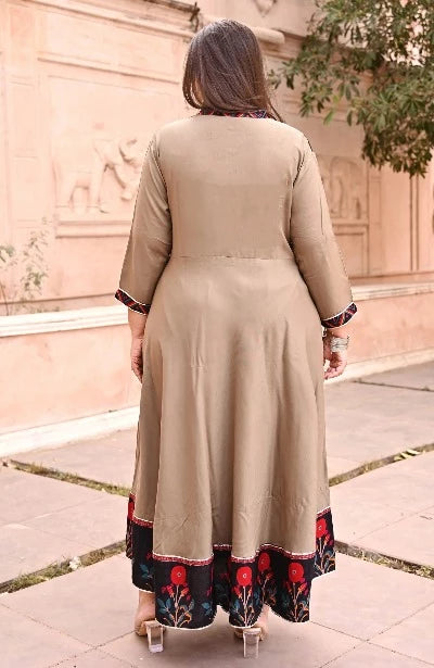 Anarkali Plus Size Beige Black Kurti for women